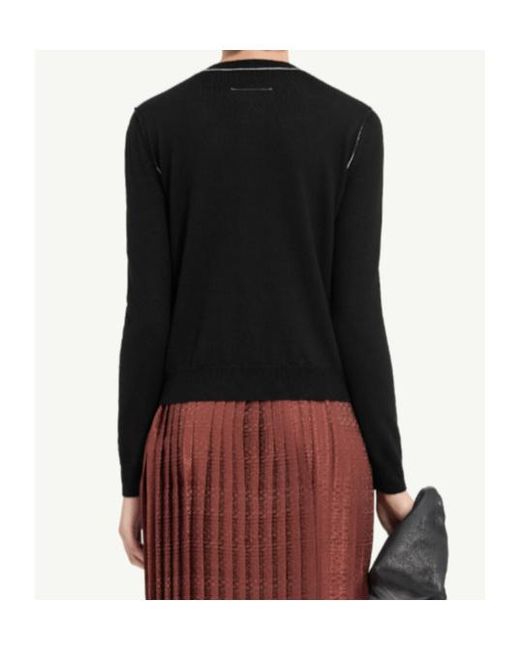 MM6 by Maison Margiela Black Button-Front Wool Blend Knit Cardigan