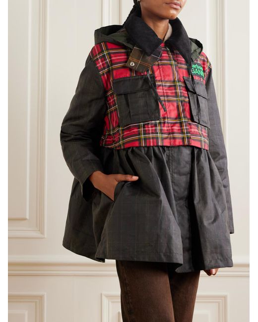 Barbour Gray Ganni Plaid Hooded Jacket