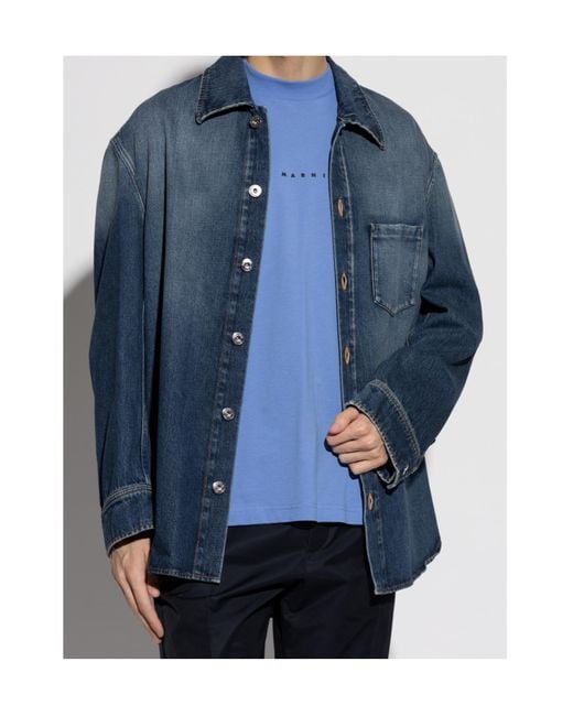 Lanvin Blue Logo Patch Denim Shirt for men