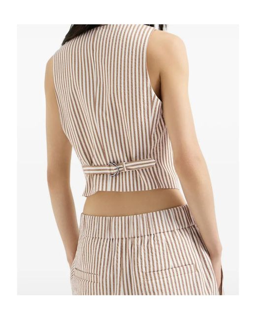 Brunello Cucinelli White Techno-Cotton Striped Seersucker Vest With Monili