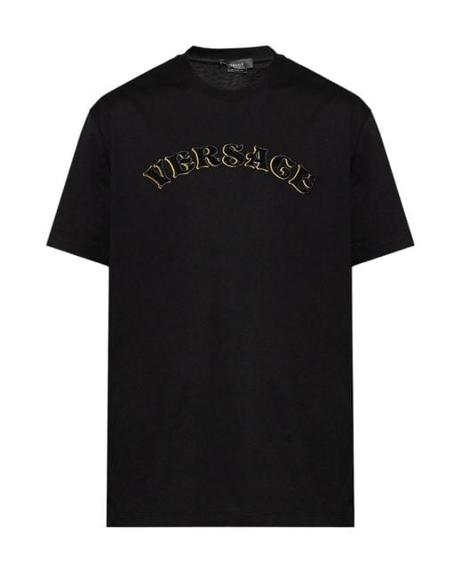 Versace Black Logo-Embroidered Crewneck T-Shirt for men
