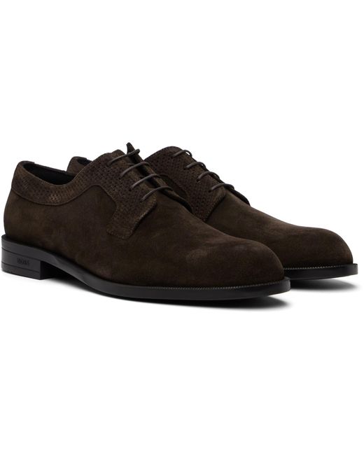 Boss Brown Suede Derby Shoes for men