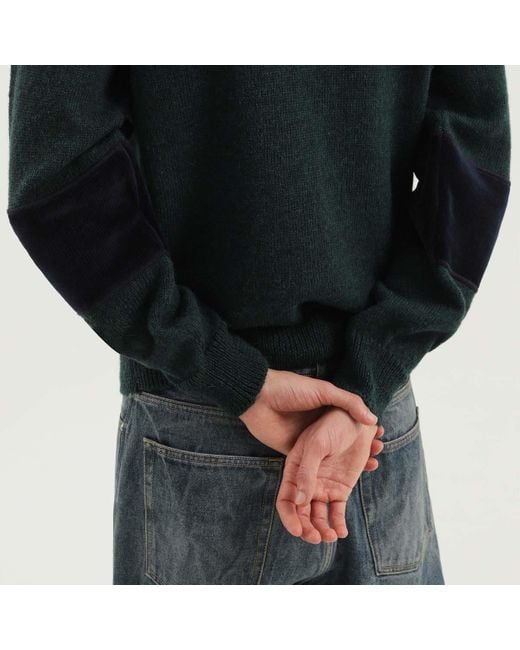 1989 STUDIO Green Contrast Panel Knitted Sweater for men