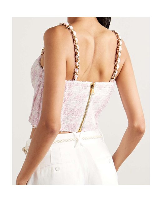 Balmain Pink Strappy Tweed Top