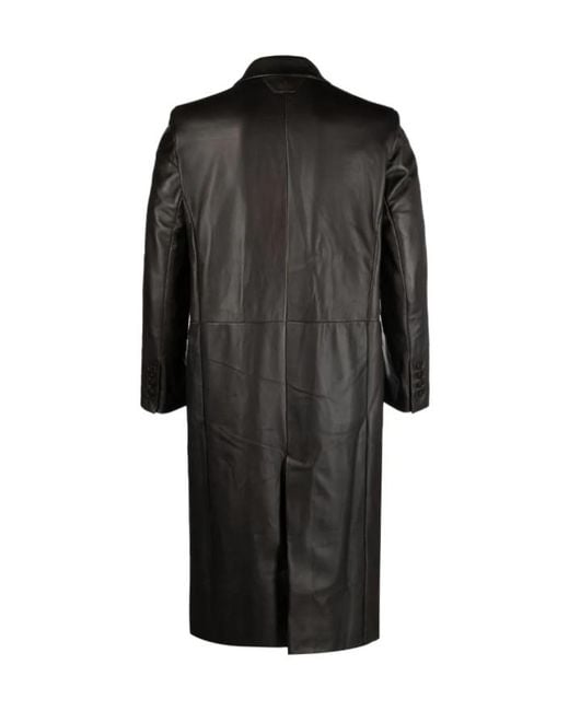 Salvatore Santoro Black Double Breasted Mid Length Leather Coat