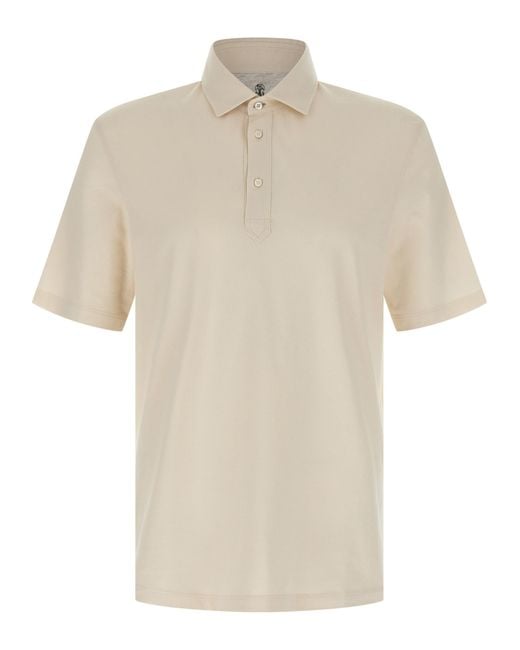 Brunello Cucinelli White Cotton Polo Shirt for men