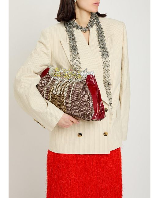 Dries Van Noten Red Snake Print Color-Blocked Handbag