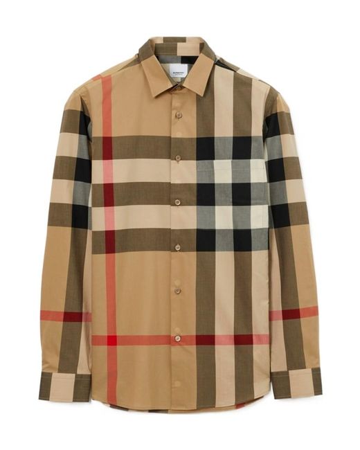 Burberry Brown Slim Fit Check Cotton Shirt for men