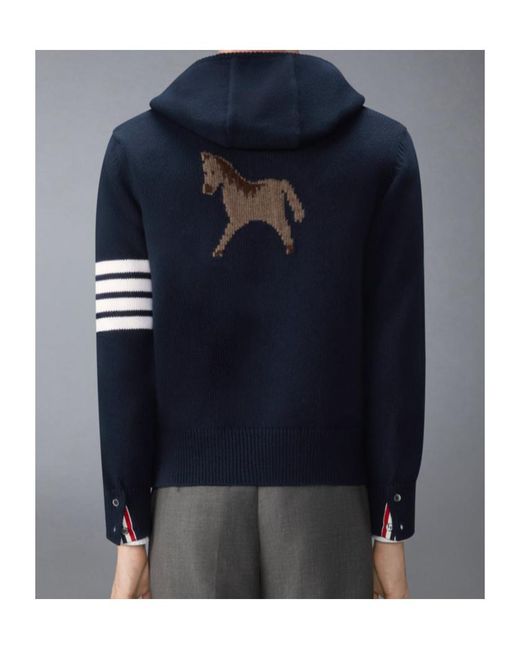 Thom Browne Blue 4-Bar Stripe-Detail Zip-Up Hoodie for men