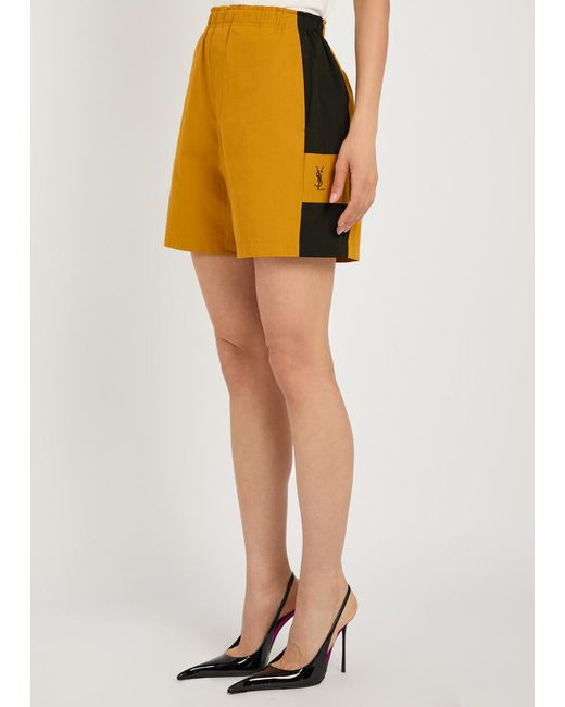 Saint Laurent Yellow Logo Panelled Cotton Shorts