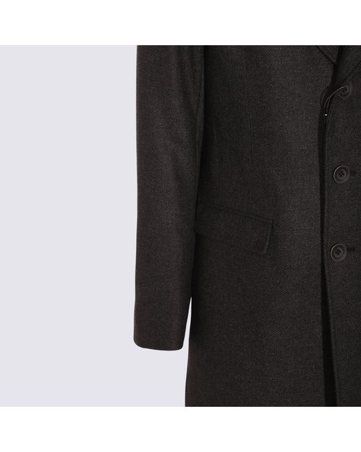 Herno Black Buttoned High Neck Long-Sleeved Coat for men