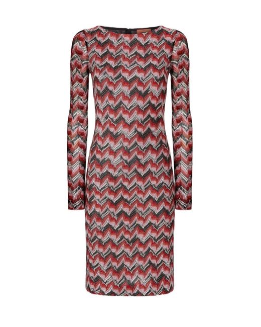 Missoni Red Chevron-Pattern Long-Sleeve Midi Dress