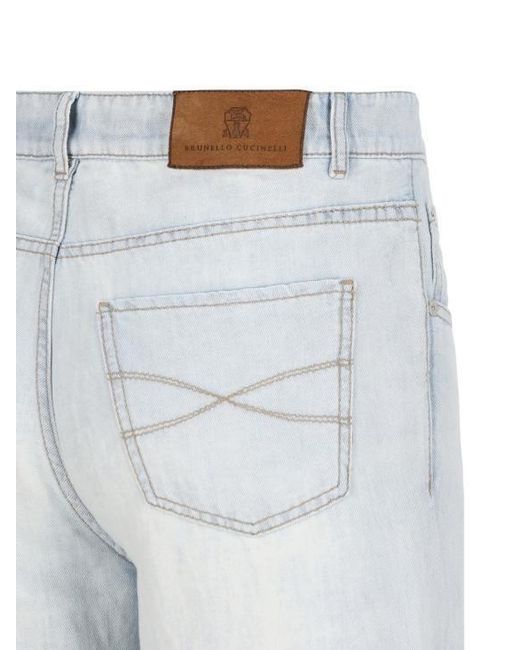 Brunello Cucinelli Gray Logo Patch Straight Leg Jeans for men