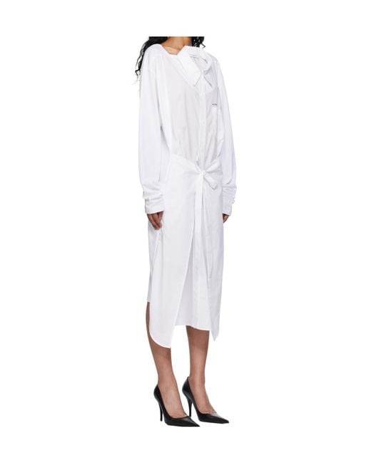 Pushbutton White Long-Sleeved Dress