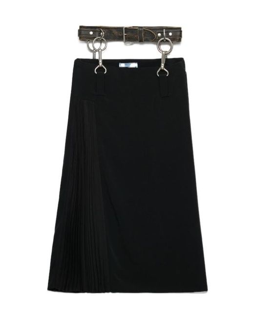 Prada Black Belted Straight Hem Midi Skirt