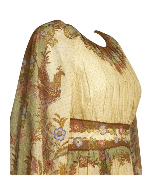 Zimmermann Natural Indra Waisted Floral Printed Maxi Dress