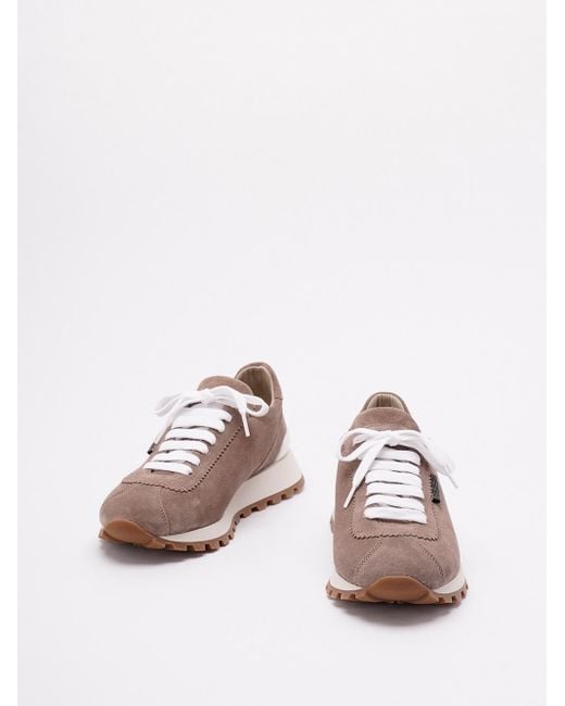 Brunello Cucinelli Pink Suede Lace-Up Sneakers