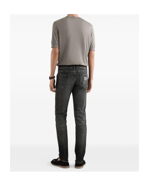 Dolce & Gabbana Gray Logo Plaque Slim Fit Jeans for men