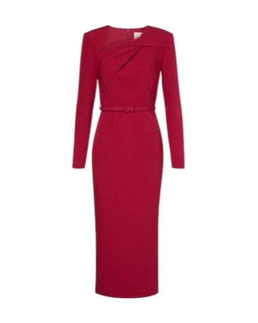 Roland Mouret Red Belted Crêpe Midi Dress