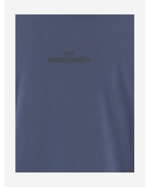 Maison Margiela Blue Logo Embroidered Long-Sleeved Hoodie for men