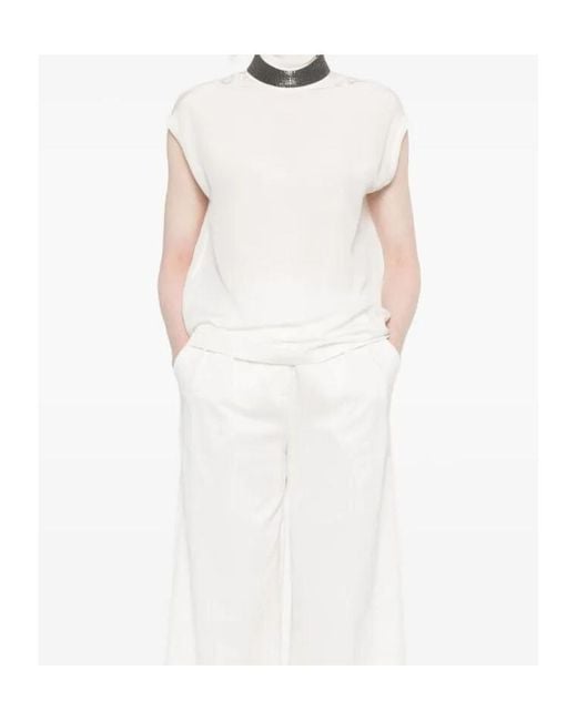 Brunello Cucinelli White Turtleneck Sleeveless Top