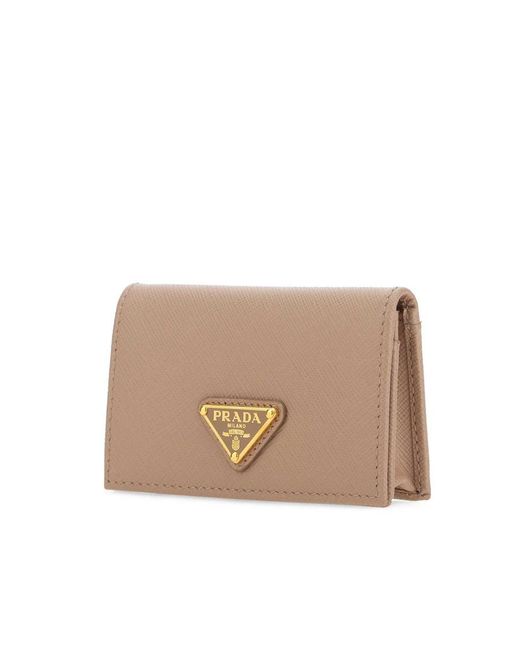 Prada Natural Logo Plaque Fold Over Cardholder