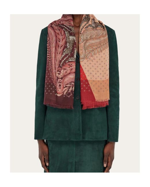 Ferragamo Red Madras Print Cashmere Stole