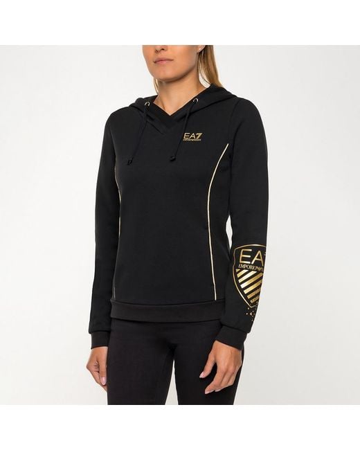 EA7 Black Logo Printed Hooded Sweater