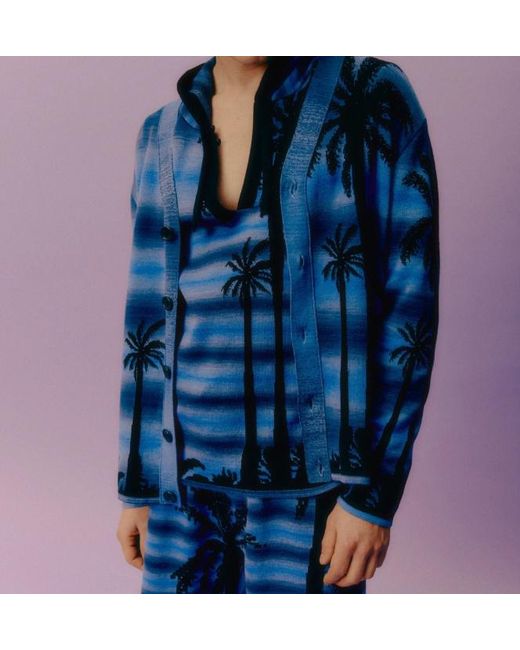 Laneus Blue Palm Trees Hoodie for men