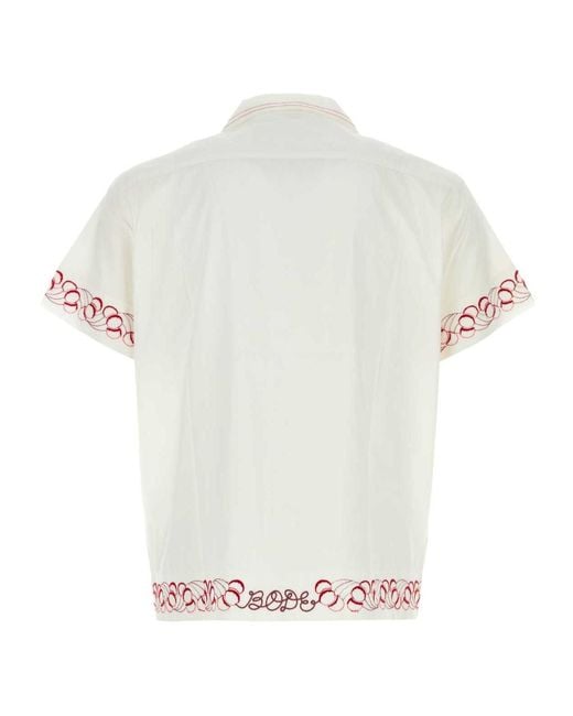 Bode White Embroidered Short-Sleeved Shirt for men