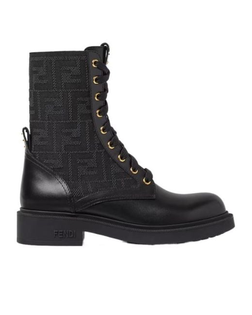 Fendi Black Iconic Stretch Fabric Boots With Accents And 35 Cm Heel