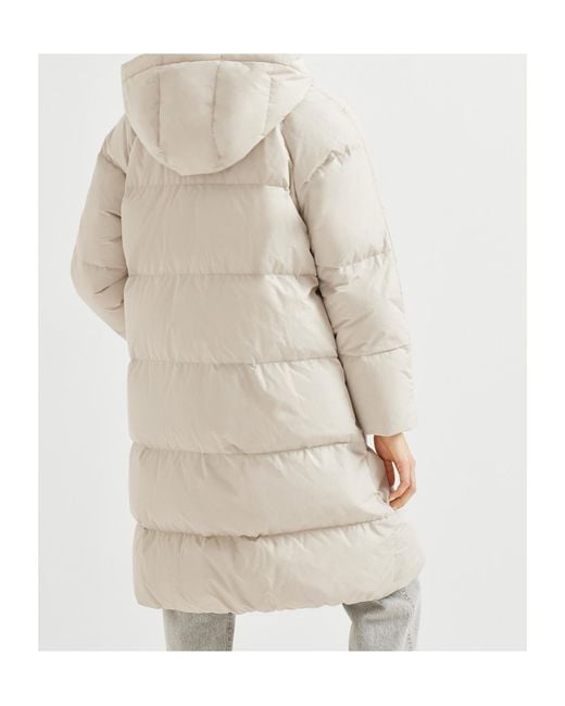 Brunello Cucinelli Natural Zipped Hooded Quilted Coat