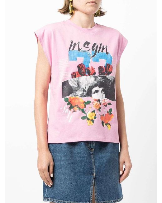 MSGM Pink Pattern Printed T-Shirt