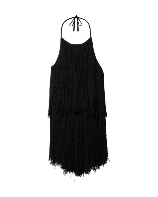 Altuzarra Black Fringe Hollowed-Out Halter Sweater