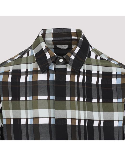 Bottega Veneta Gray Cotton Check Shirt for men