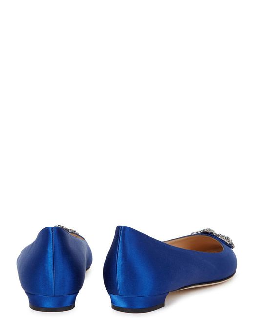 Manolo Blahnik Blue Hangisi 10 Silk-Satin Flats