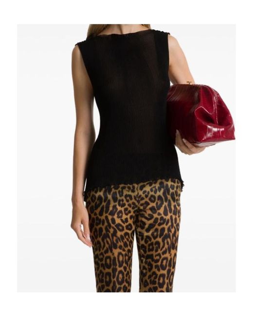 Alberta Ferretti Black Ribbed Knit Top