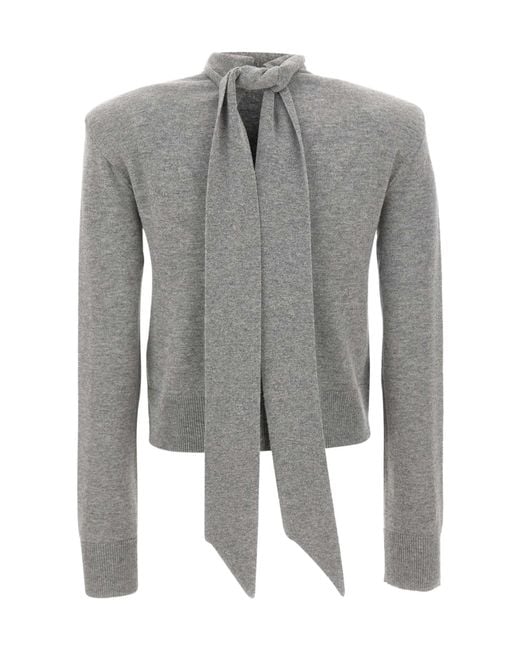 ROTATE BIRGER CHRISTENSEN Gray Tie-Neck Sweater