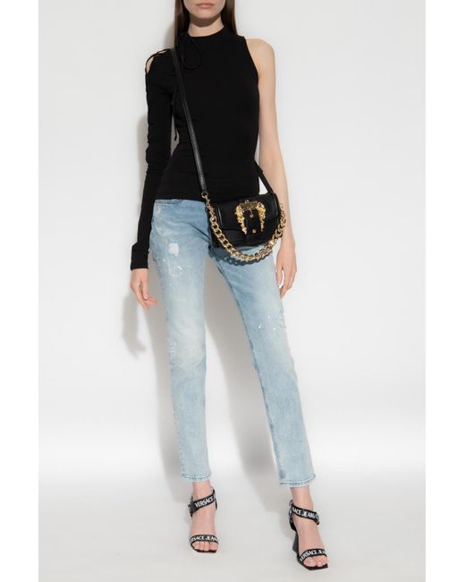 Versace Jeans Black One-Sleeve Cut-Out Detailing Top