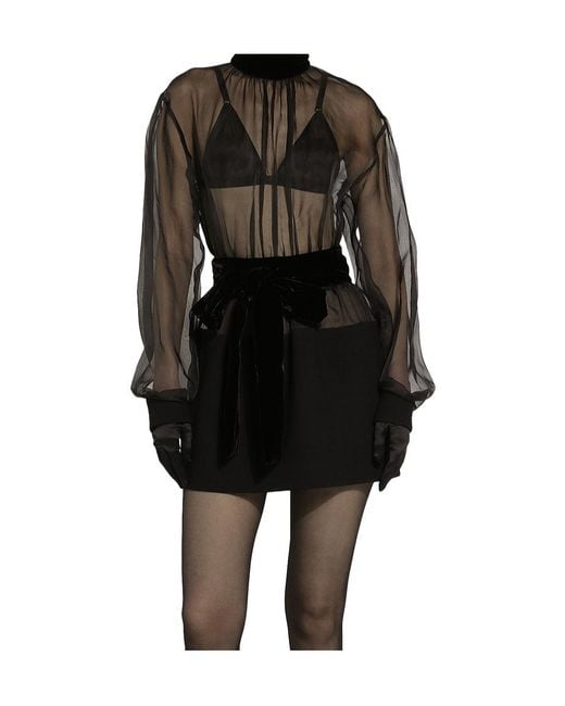 Dolce & Gabbana Black High Collar Long Sleeve Dress