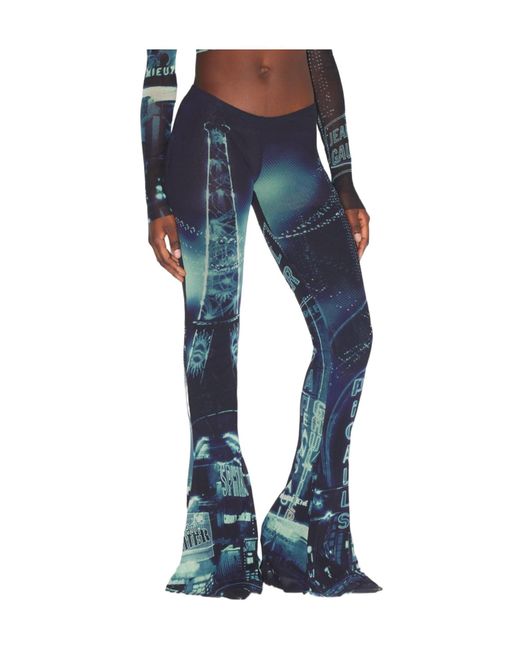 Jean Paul Gaultier Blue Pigalle-Print Flared Trousers