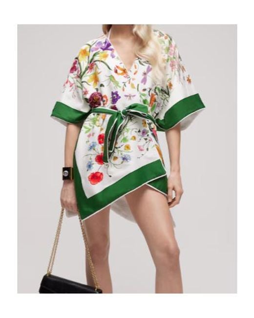 Gucci Green Printed Cotton Cape Dress