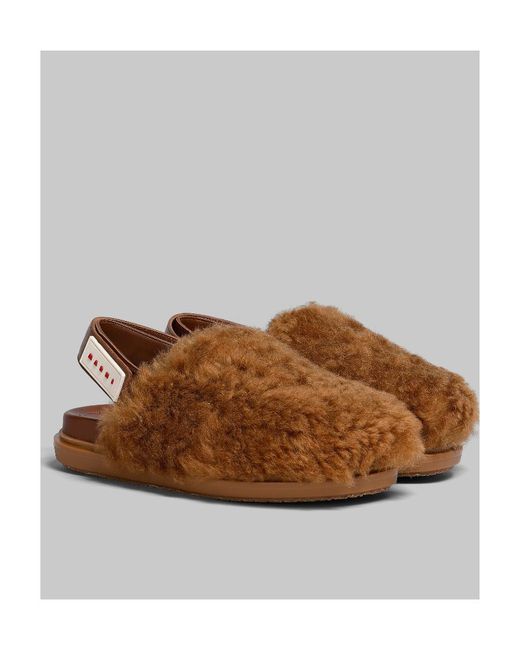Marni Brown Logo Patch Slingback Sandals