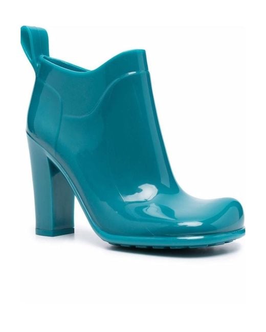 Bottega Veneta Blue Shine Square Toe Ankle Boots