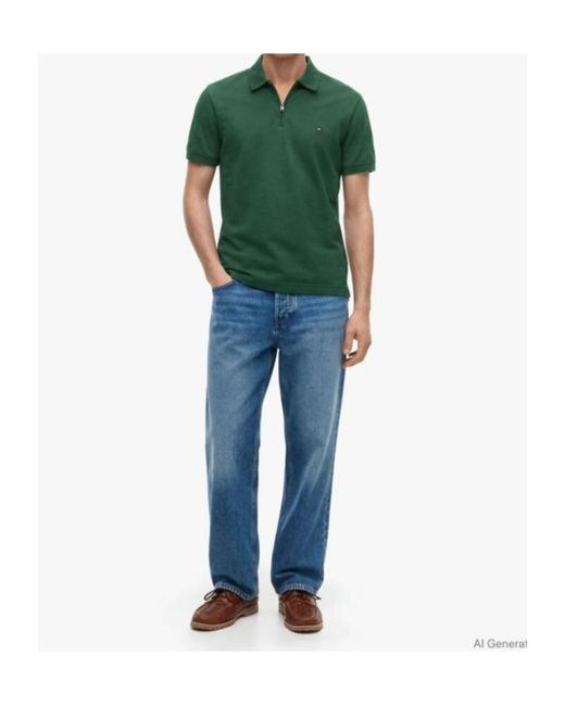 Tommy Hilfiger Green Regular Fit Zip Placket Polo Shirt for men