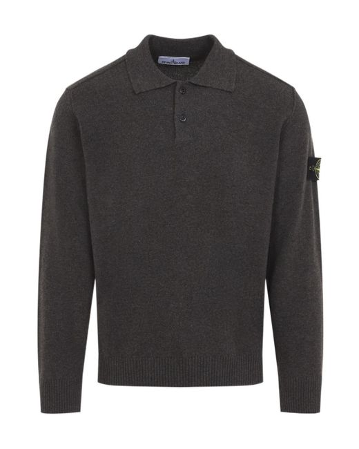 Stone Island Gray Long-Sleeve Polo-Collar Sweater for men