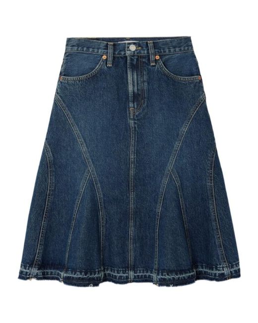 Re/done Blue Net Sustain Frayed Organic Denim Skirt