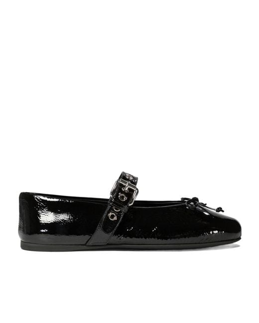 Miu Miu Black Polished Buckle Fastened Ballerinas