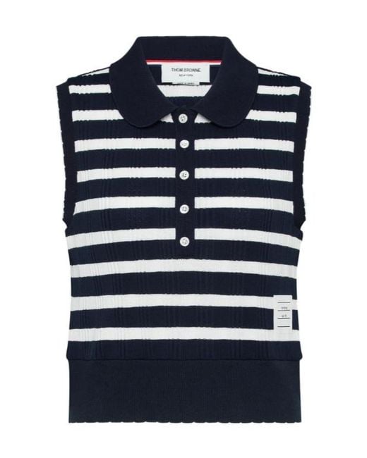 Thom Browne Blue Striped Polo