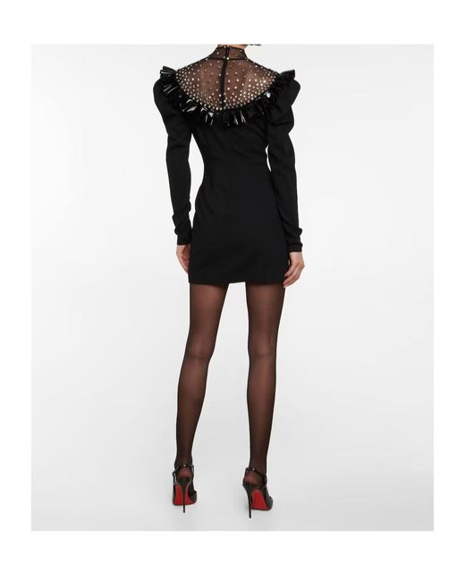 Alessandra Rich Black Embellished Wool-Blend Minidress
